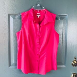 Talbots Petite Button Up Top Womens SP Orange Sleeveless Wrinkle Resistant Shirt